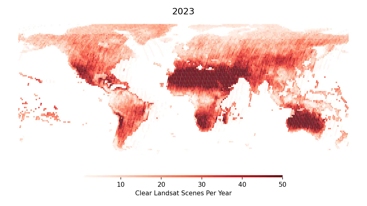 Map of clear landsat scene counts in 2023